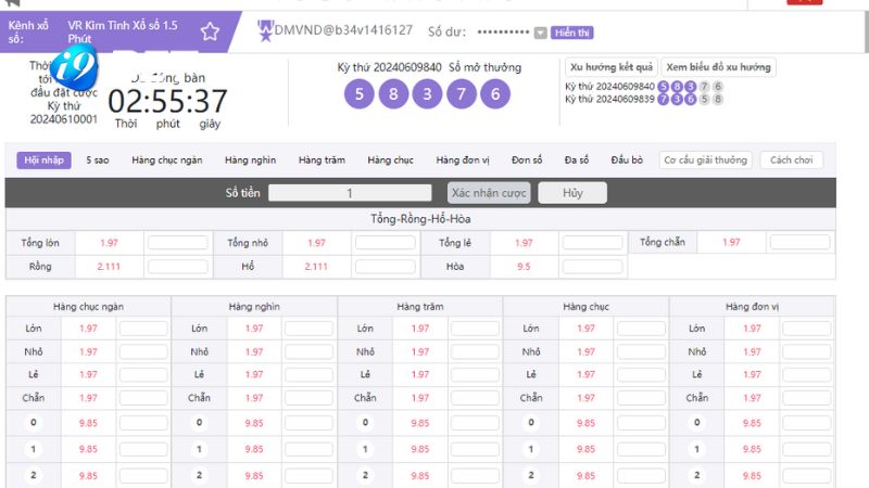 Giao diện xổ số VR tại nhà cái i9BET bắt mắt